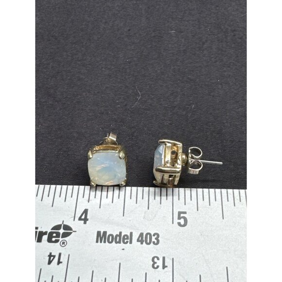 Avon Cushion-Cut Opal Stud Earrings In Square Setting - Picture 2 of 4